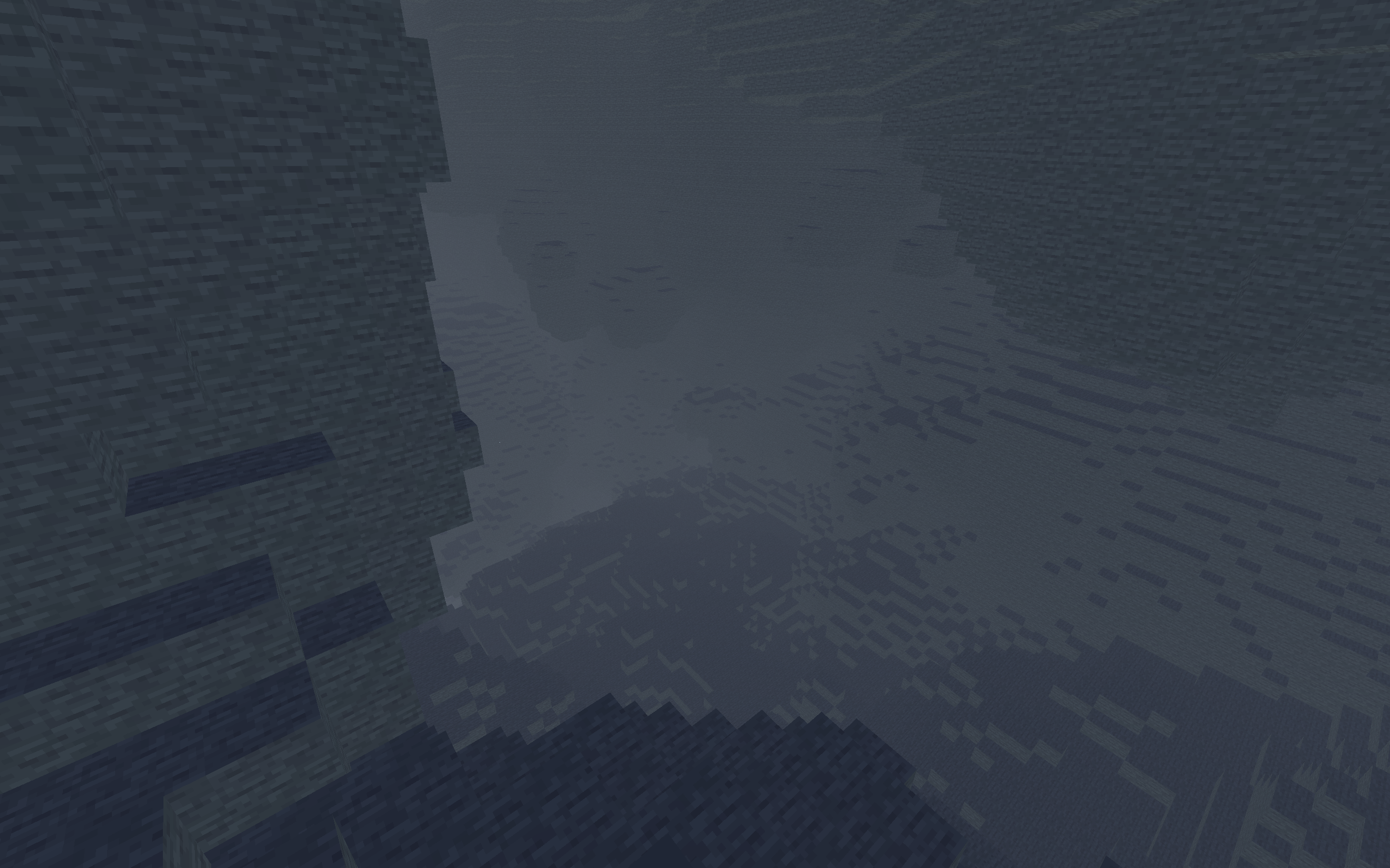 Screenshot of a giant deep cave with heavy fog