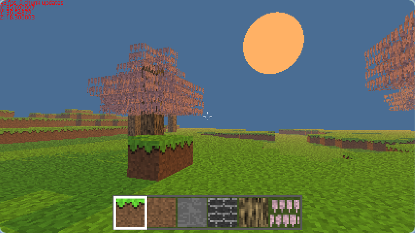 A sunset in Minecraft4k with an orange skylight tint