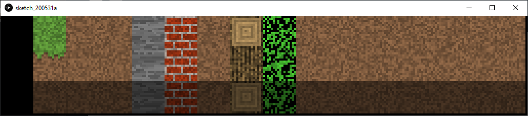 An atlas of 6 textures from Minecraft4k, which look like weird imitations of Minecraft Classic textures