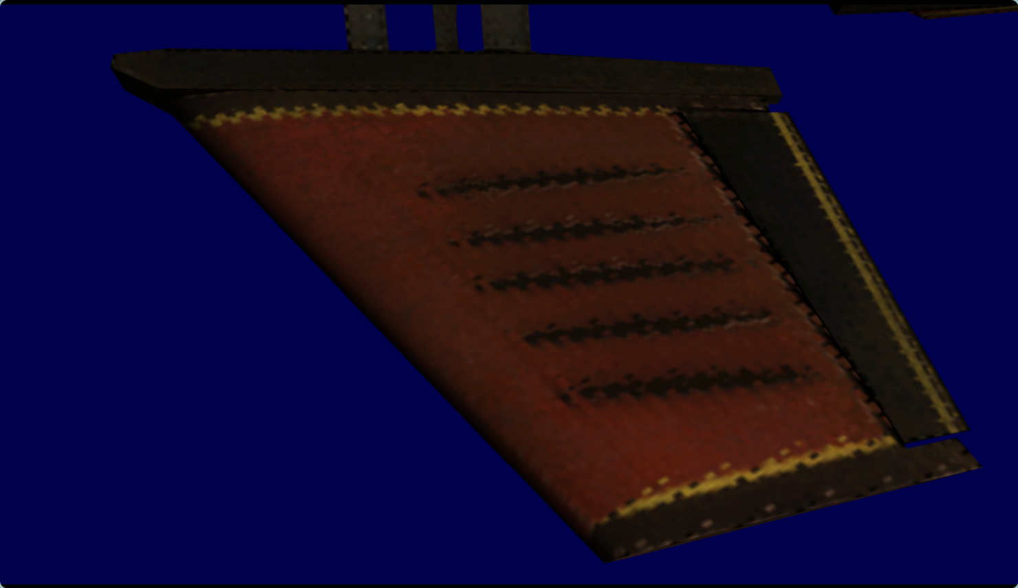 A close-up of a wing from the vehicle, with bizarre texture artifacts